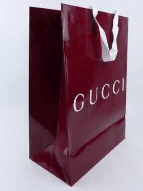 Gucci Gift Bag Burgundy Red White Handles ~ 14 x 10 x 5.5 inches Empty Authentic